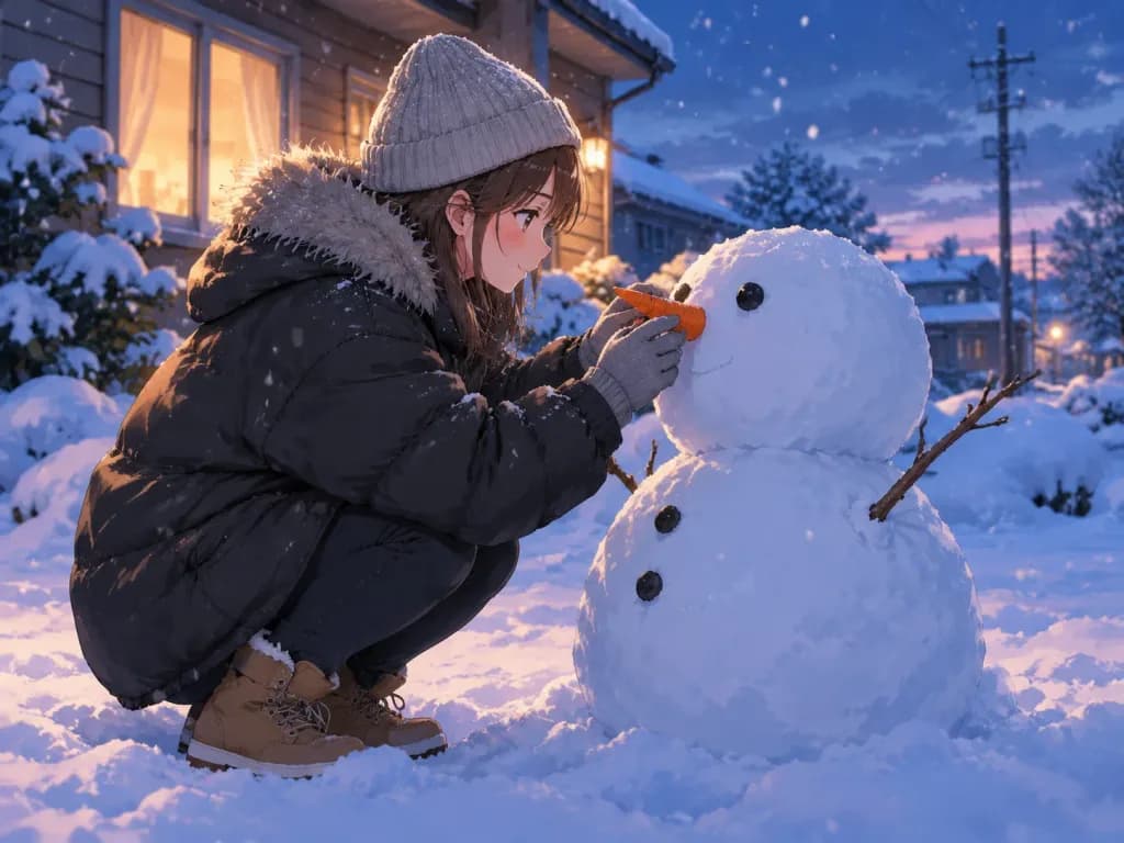 Winter Twilight Snowman Anime Illustration