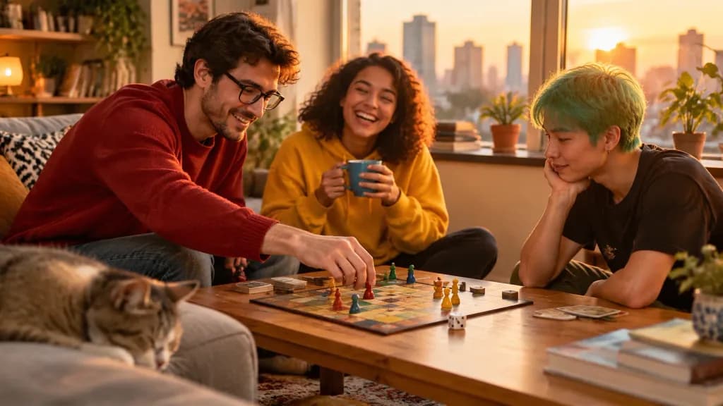 Amici Giocano a un Gioco da Tavolo in Salotto