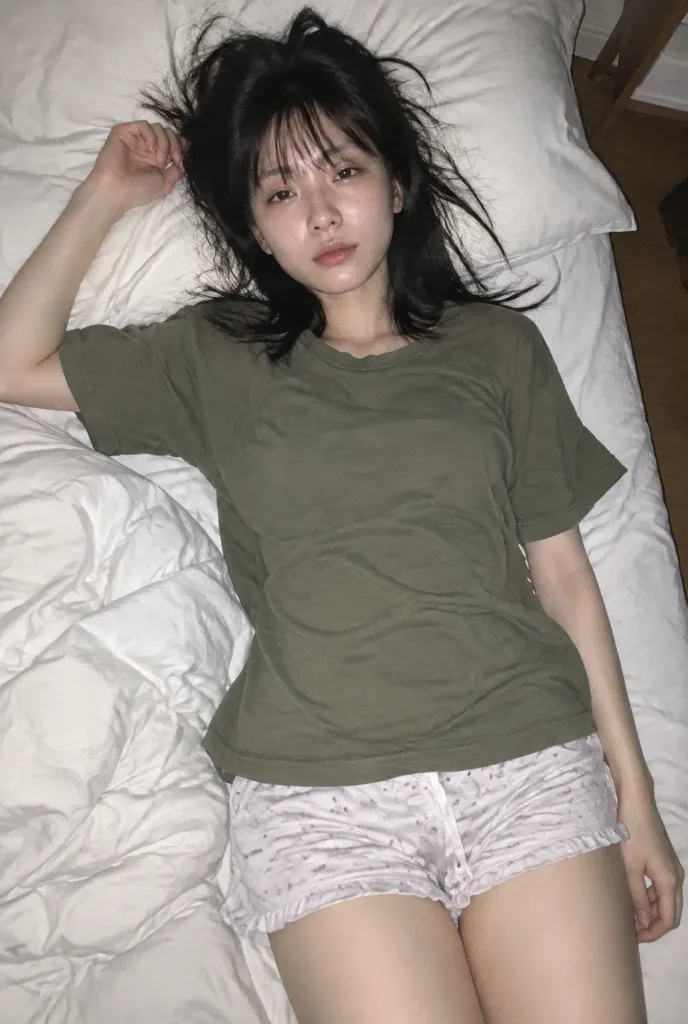 ベッドで撮影したスマホ直当てフラッシュスナップ