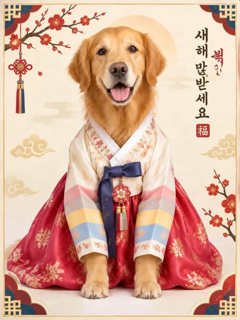 Noworoczna karta z pupilem w hanboku