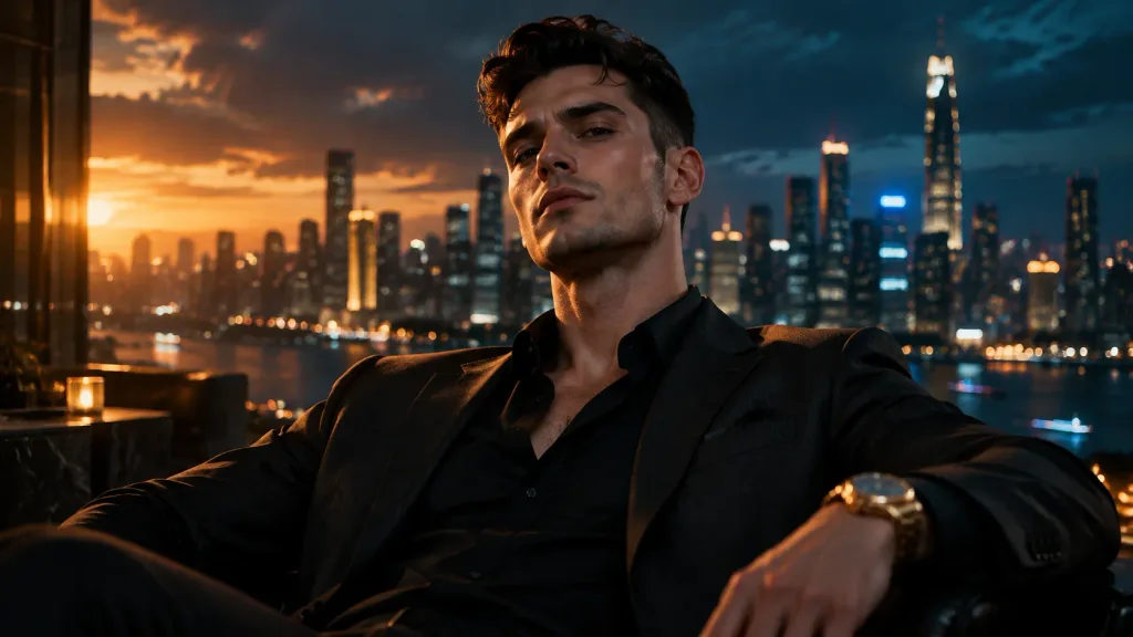 都会を背景にした男性のシネマティックポートレート
