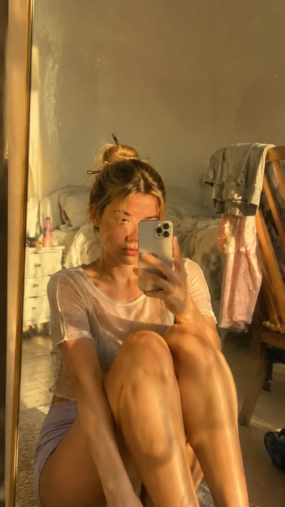 Selfie de Espejo en Dormitorio al Atardecer