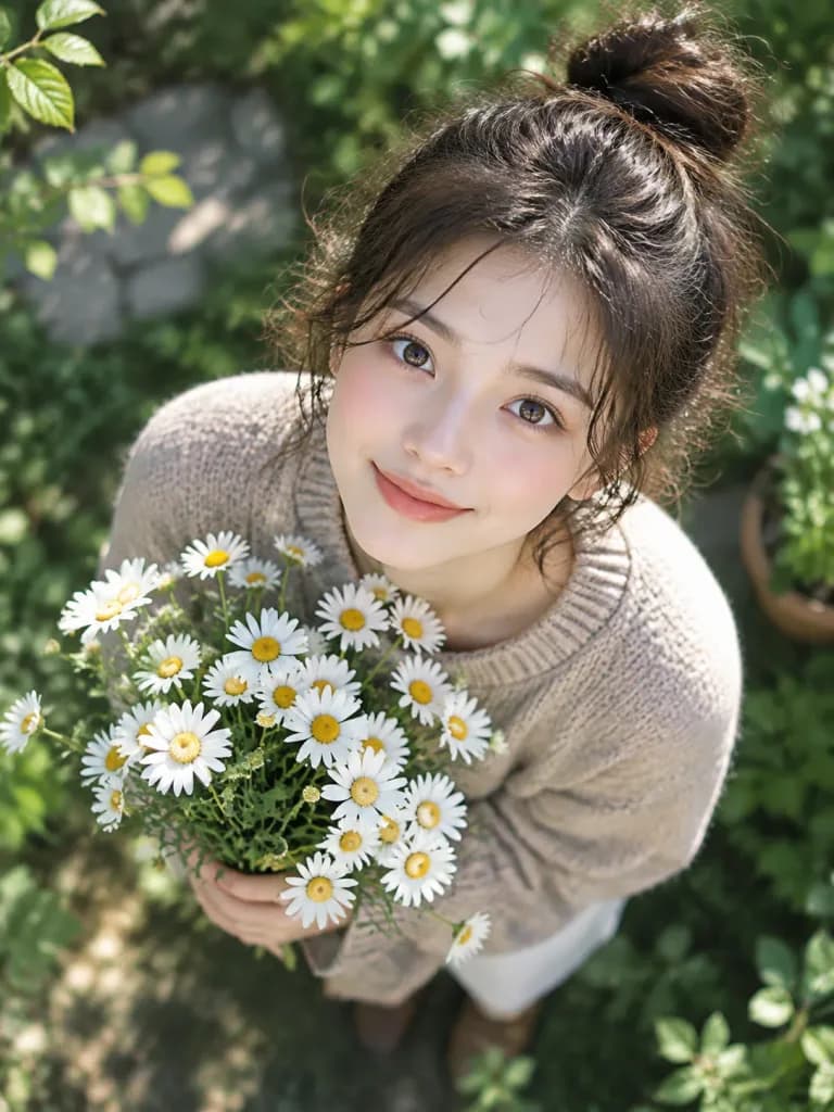 Top-Down Garden Portrait with Daisies