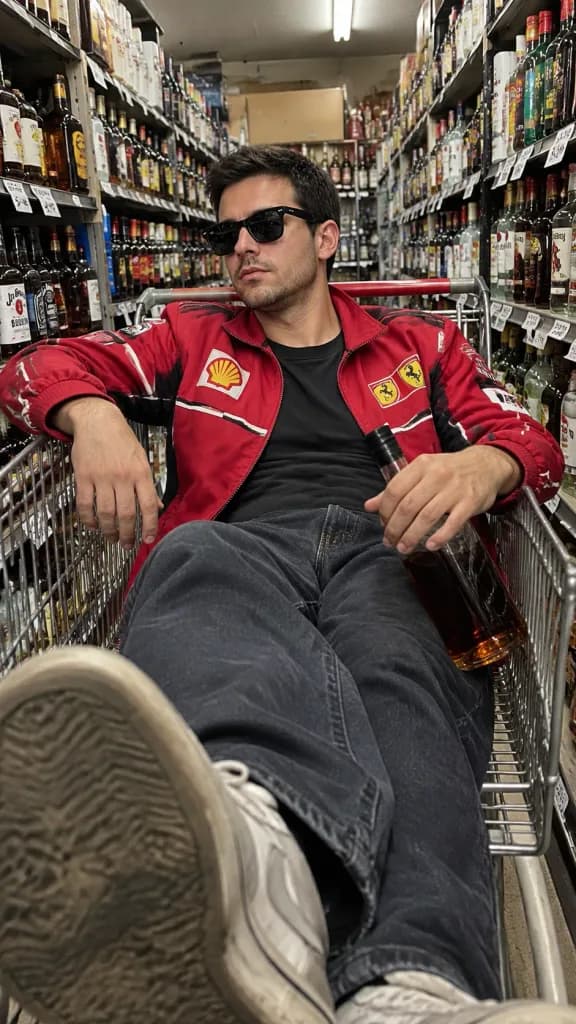 Candid Man in Liquor Store Shopping Cart