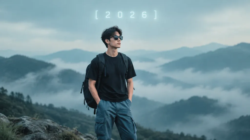 Cinematic Mountain Portrait with Floating Typography