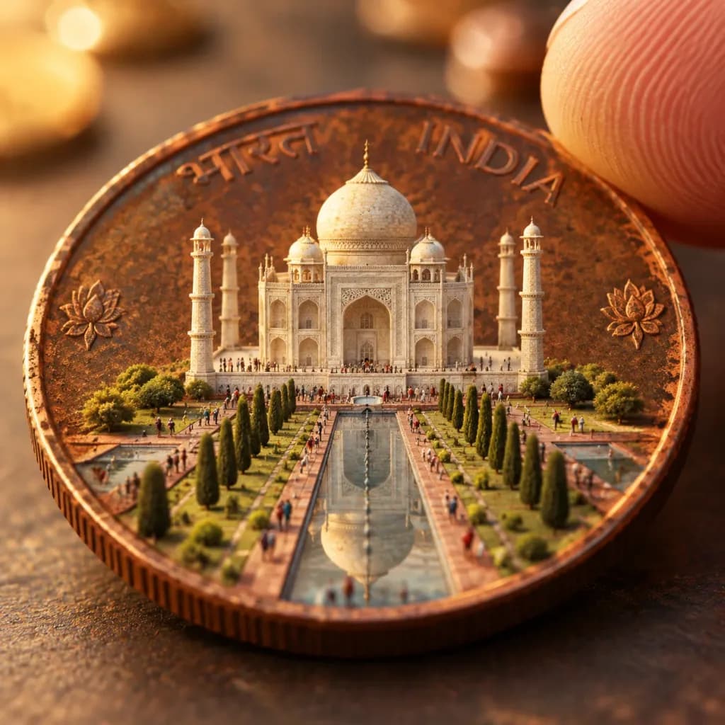 Miniature Taj Mahal on Vintage Coin