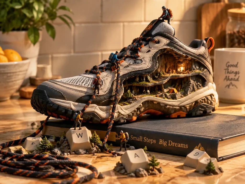 Miniature Climbers on Sports Shoe