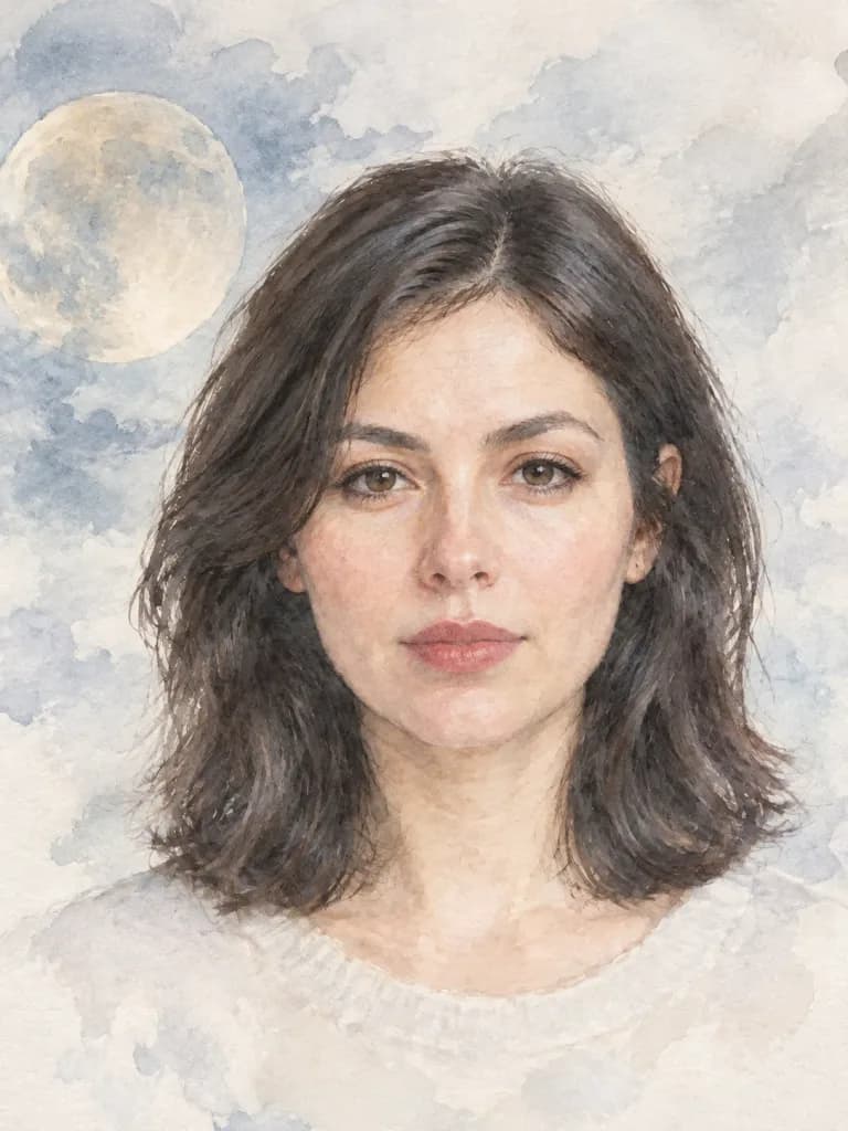 Watercolor Woman with Repositioned Moon