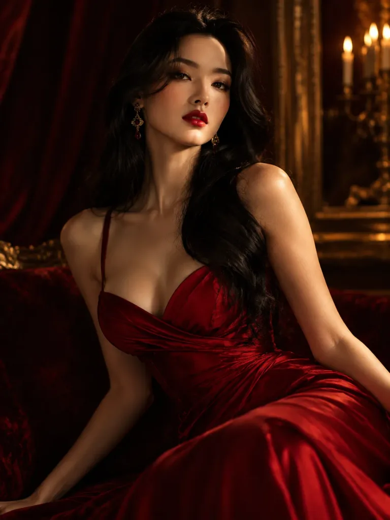 Glamour Portrait in Red Evening Gown