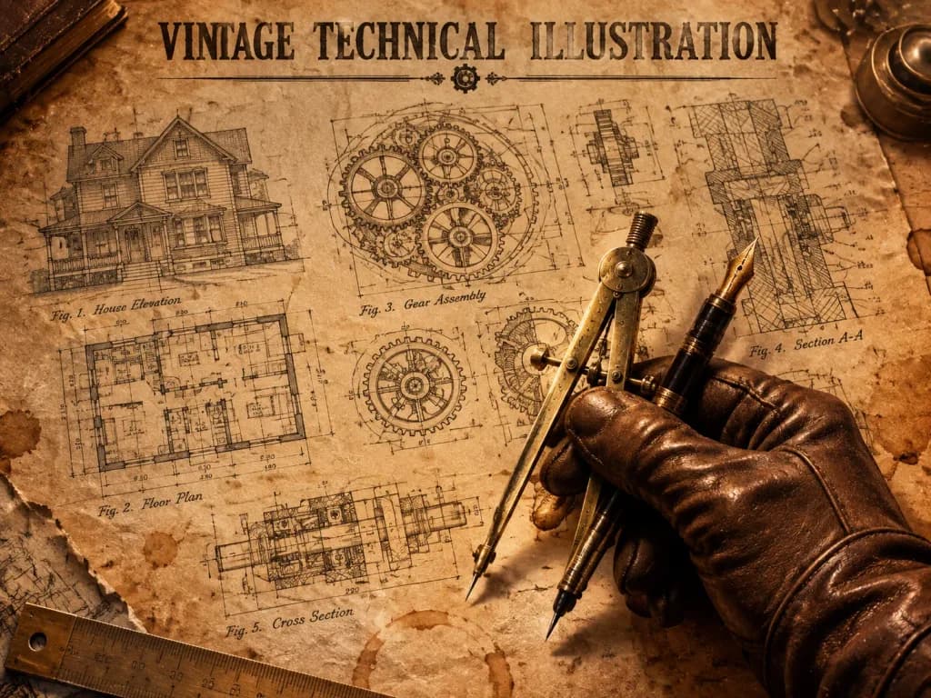 Vintage Drafting Technical Illustration