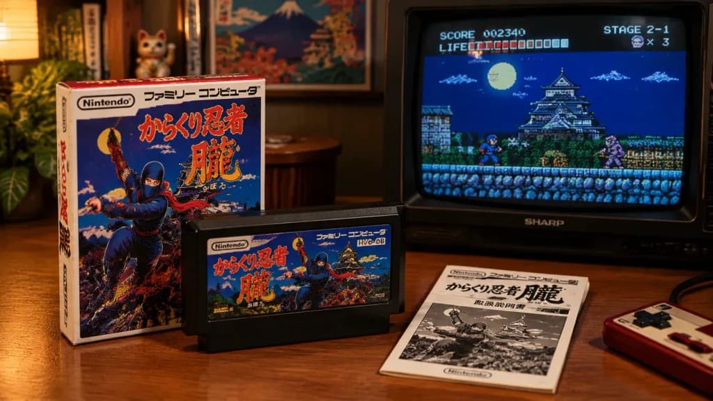 Retro Famicom Game Packaging and CRT Display