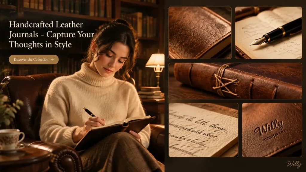 Leather Journal Split-Screen Landing Page