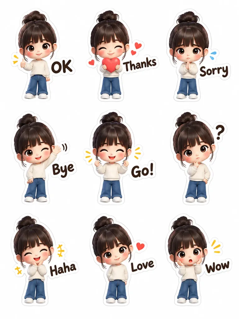 Doll Character LINE Sticker Sheet
