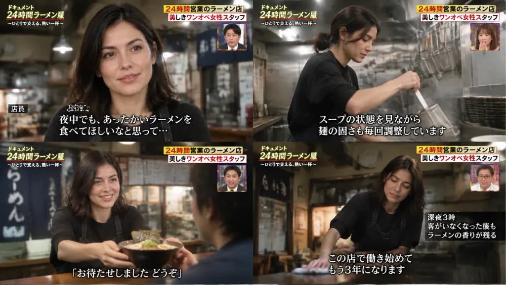 ドキュメンタリー番組風4分割画面