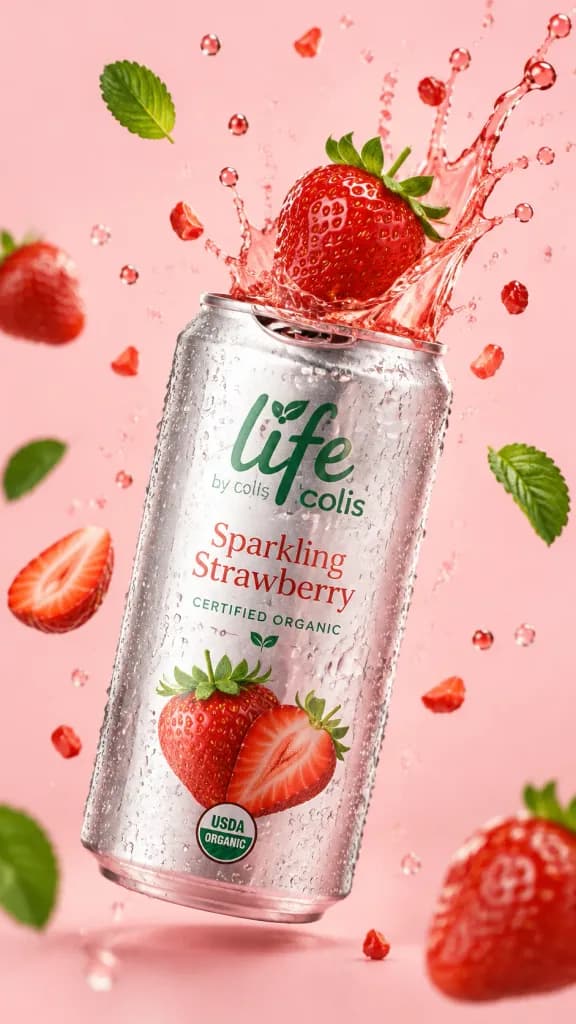 Sparkling Strawberry Drink Splash Ad