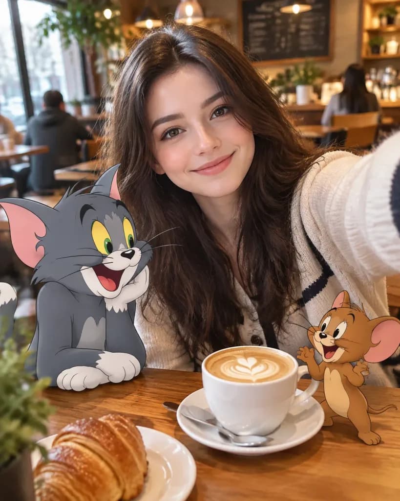 Café Selfie with Cartoon Characters