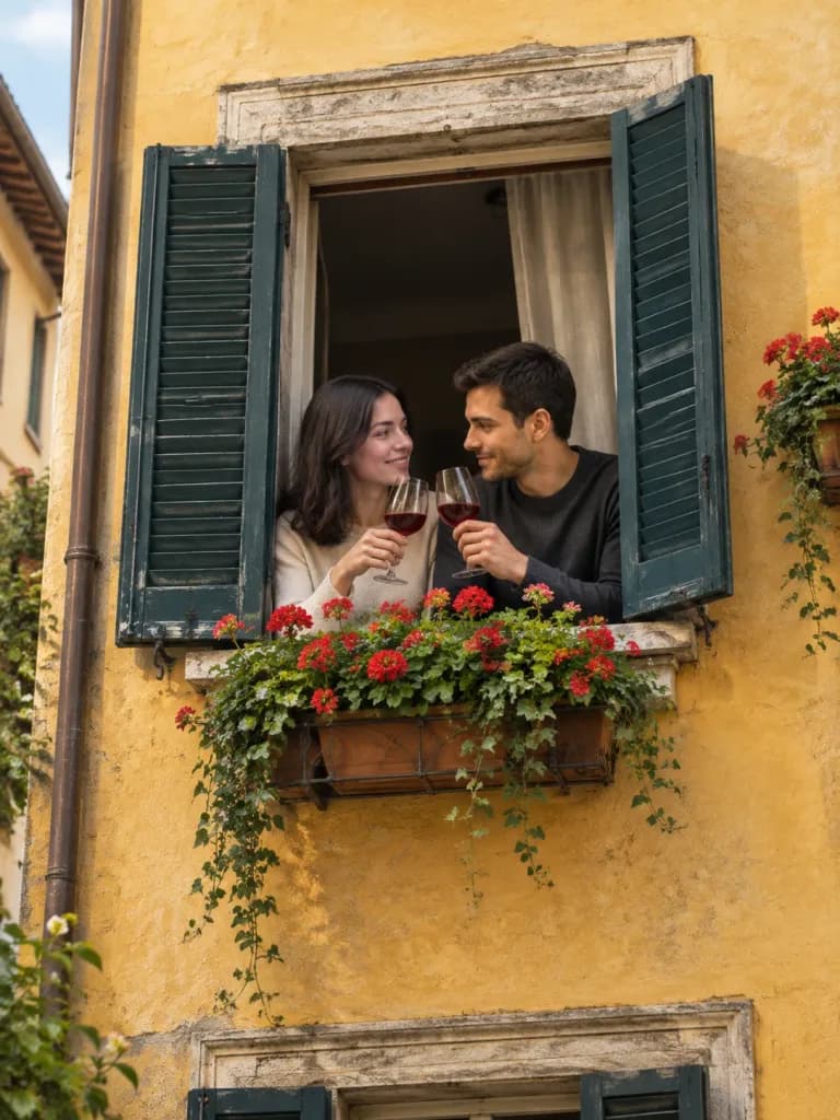 Architectural Facade Edit with Couple in Window