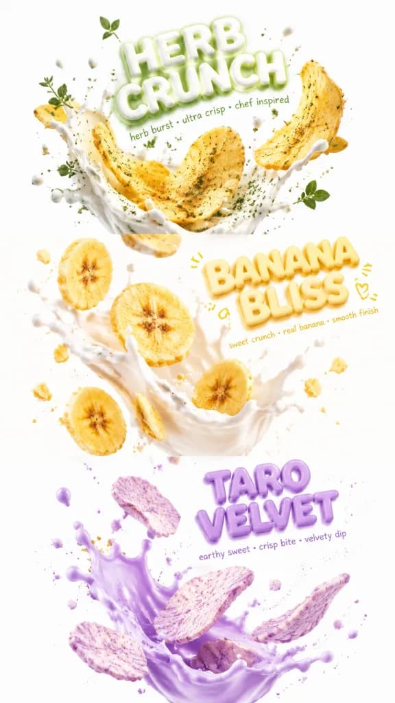 Macro Gourmet Snack Splash with 3D Typography