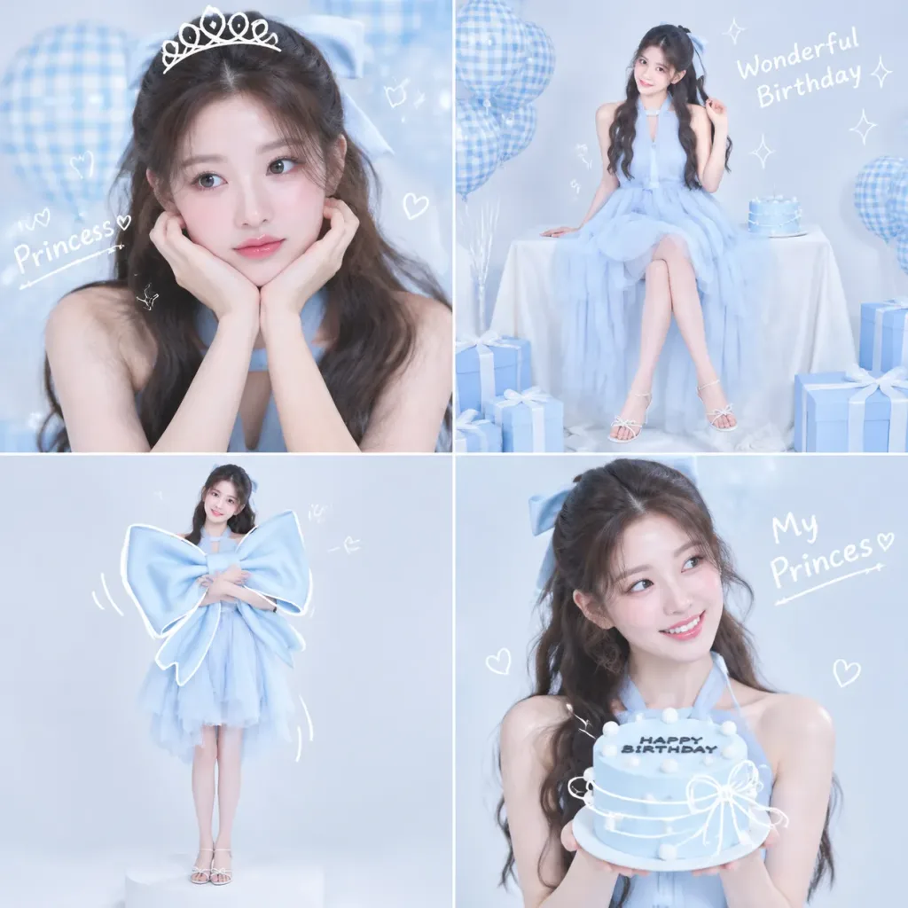 Korean Idol Pastel Blue Birthday Collage