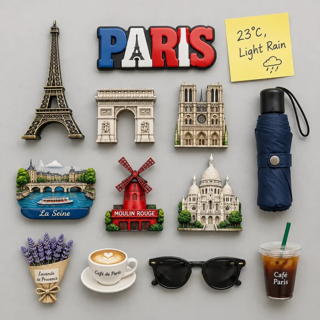 Knolling City Souvenir Magnet Flatlay