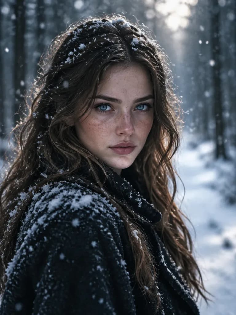 Winter Portrait in Falling Snow