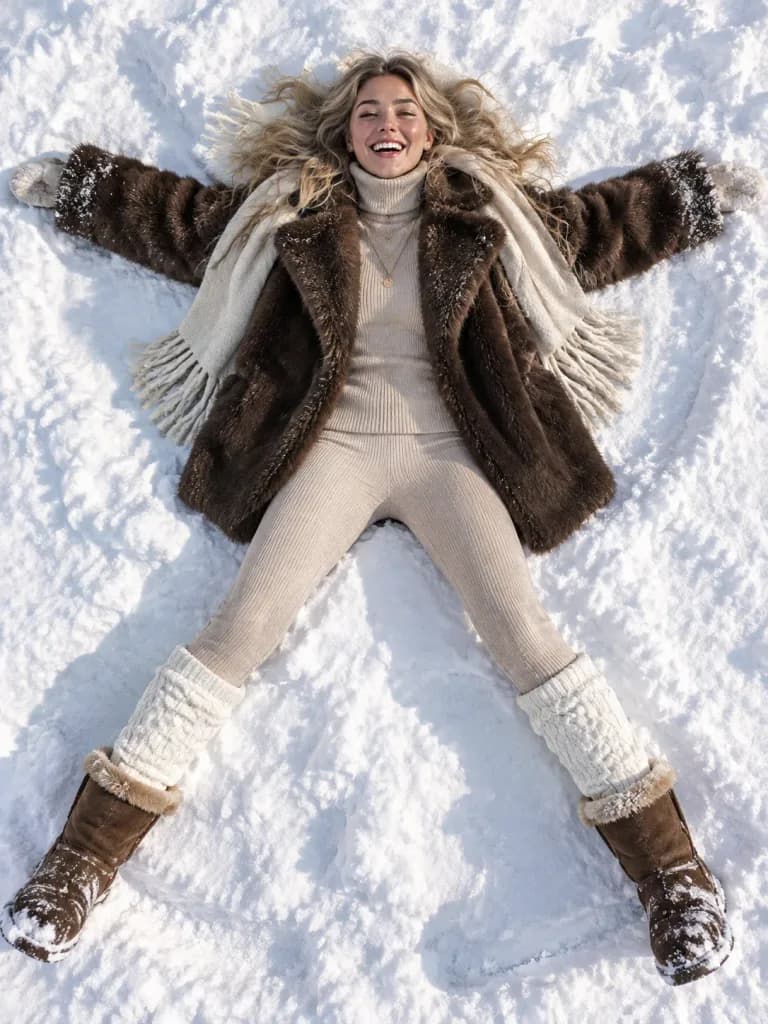 Winter Snow Angel in Faux-Fur Coat