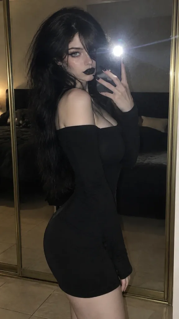 Goth-Glam Mirror Selfie with Direct Flash