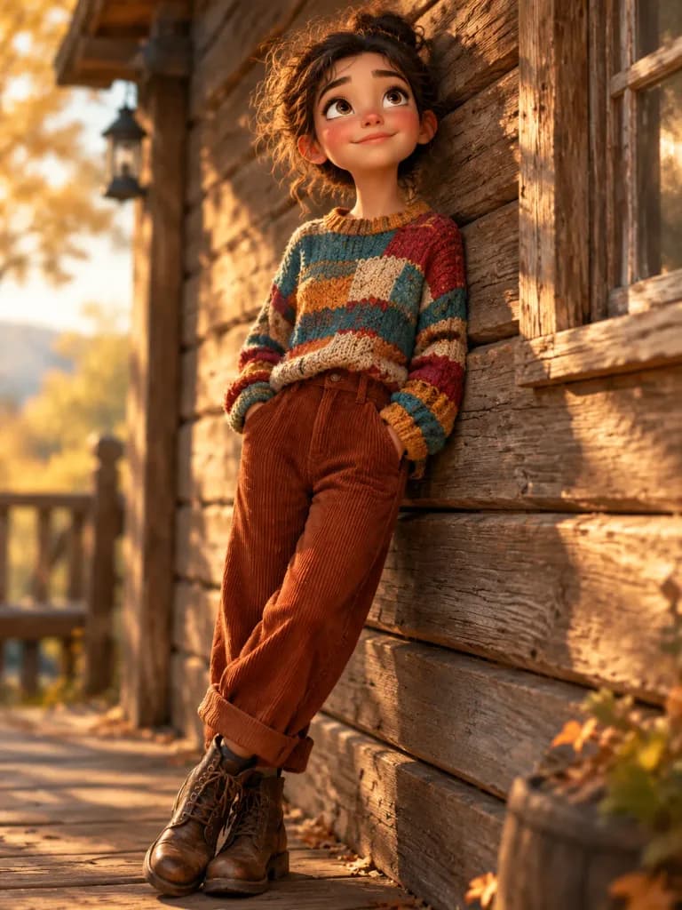 Pixar Style Girl in Autumn Sunlight