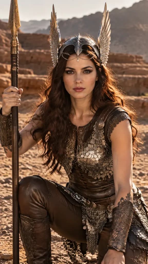 Valkyrie Warrior Kneeling in Desert Canyon