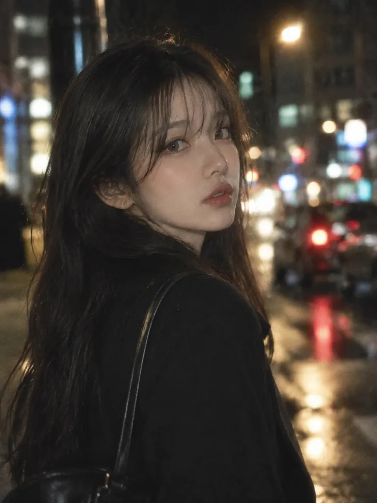Cinematic Night Street Woman Portrait