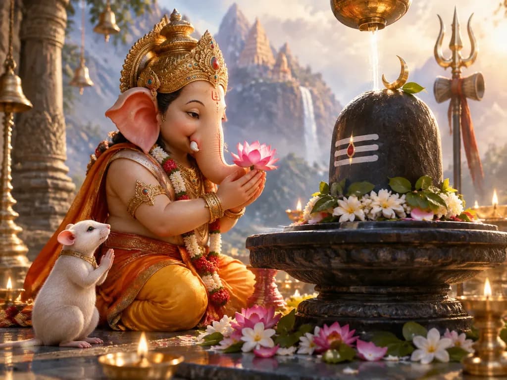 Lord Ganesha Worshipping Shiva 3D Render