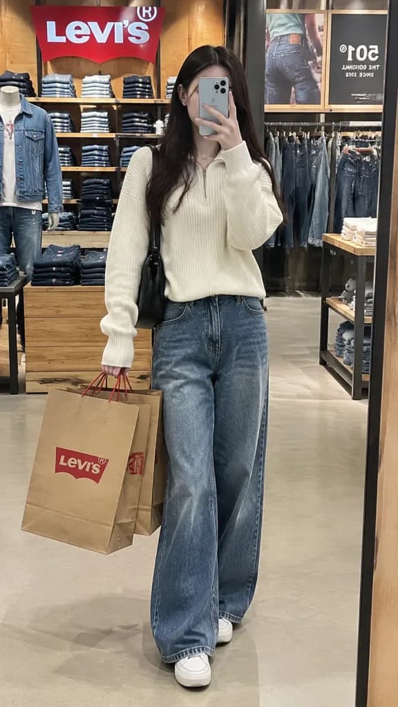 リーバイス店内ショッピング鏡越し自撮り
