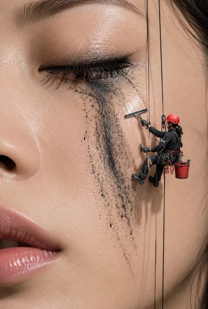 Miniature Climber Cleaning Smudged Mascara