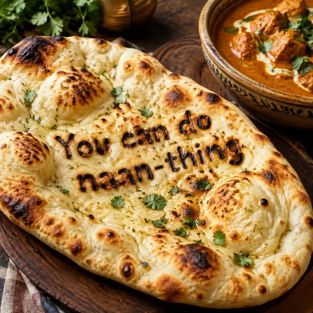 Pain Naan Sorti du Four avec Texte