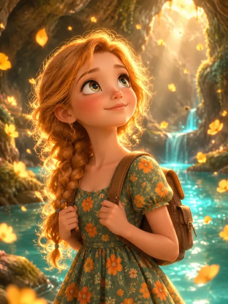 Animated Girl in Magical Cave