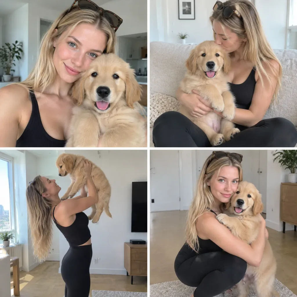Kolase Foto Wanita dan Anak Anjing