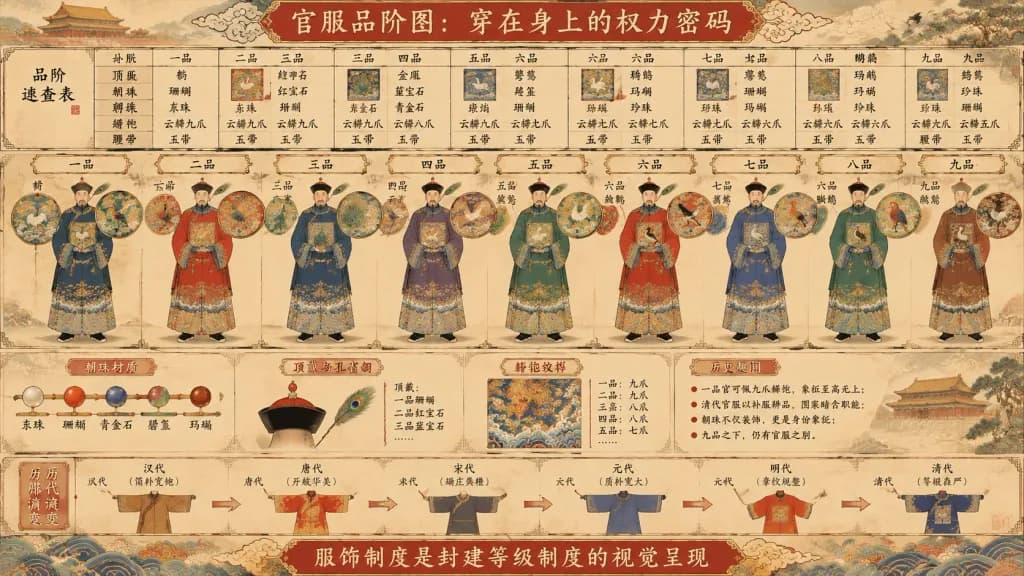 古代中国官服品階インフォグラフィック