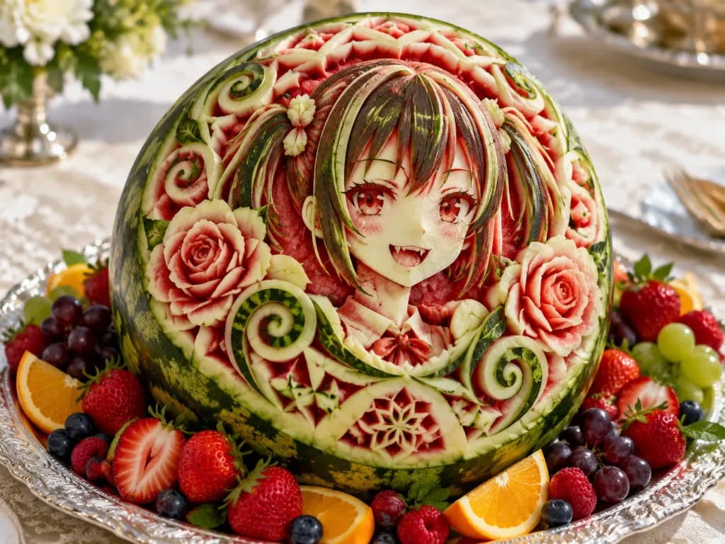 Thai Style Watermelon Relief Carving
