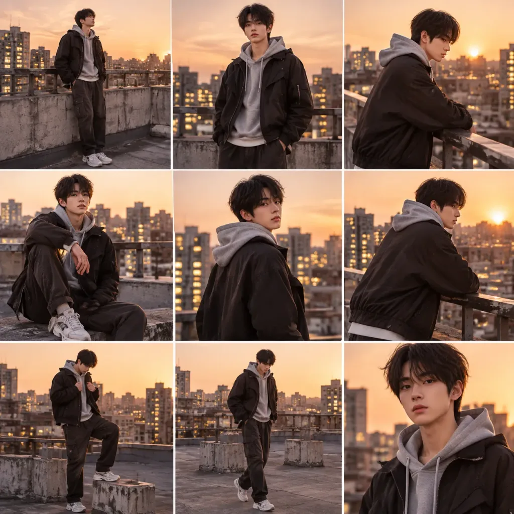 Collage Mode Streetwear sur Toit au Coucher de Soleil