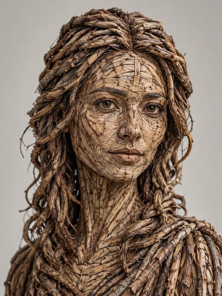 Escultura Retrato de Ramas Entretejidas