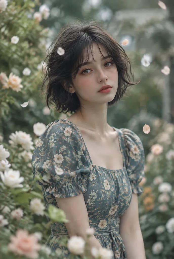 花園のメランコリックなファインアートポートレート