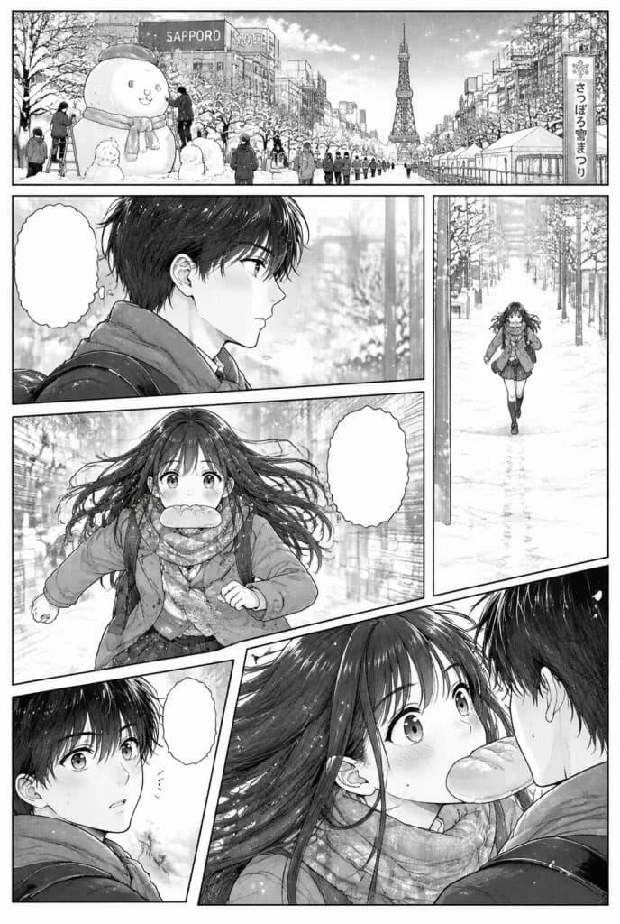 冬の学園漫画 6コマ原稿レイアウト