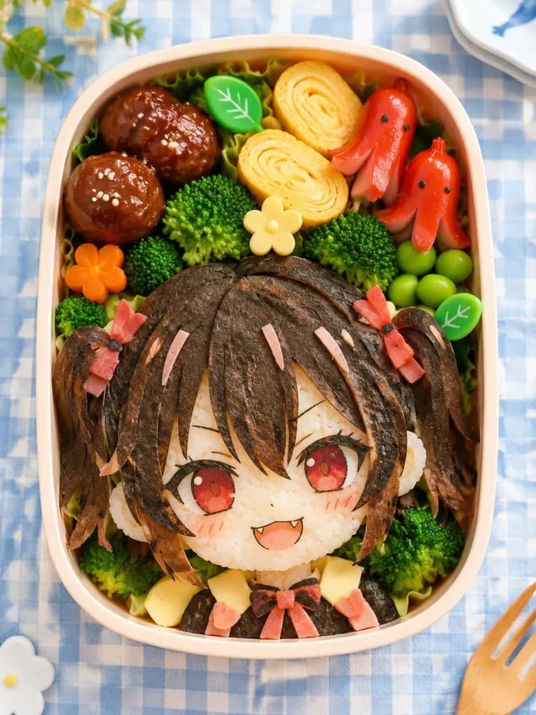 Japanese Kyaraben Character Bento Flat Lay