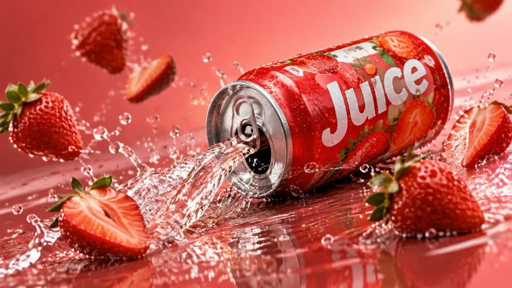 Cinematic Splashing Fruit Juice Can Photography