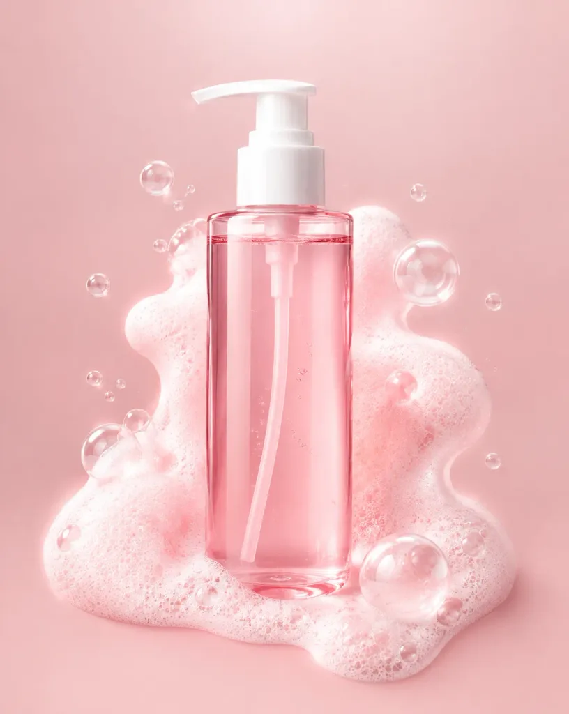 Minimalist Pink Cleanser Bottle with Foam