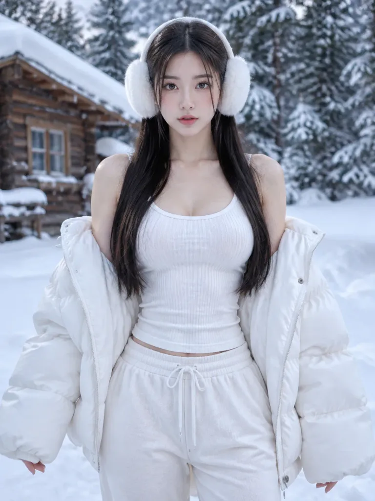 겨울 통나무 오두막 패딩 포트레이트