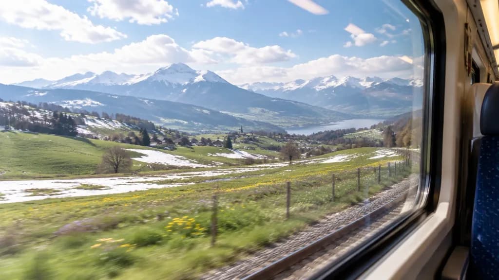 European Spring Train Window View
