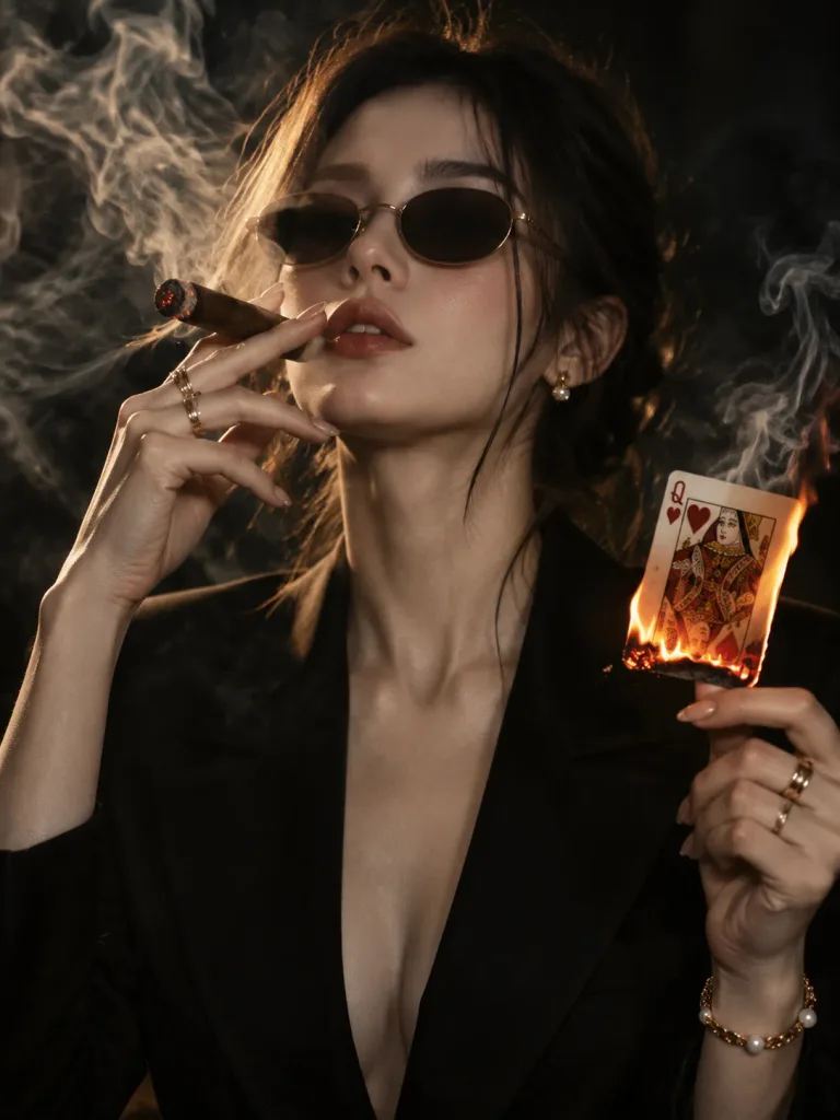 Film Noir Cigar and Burning Card Portrait