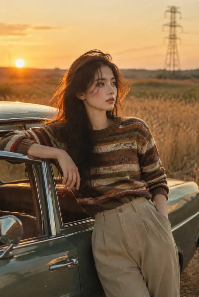 Potret Analog Vintage Pedesaan Saat Golden Hour