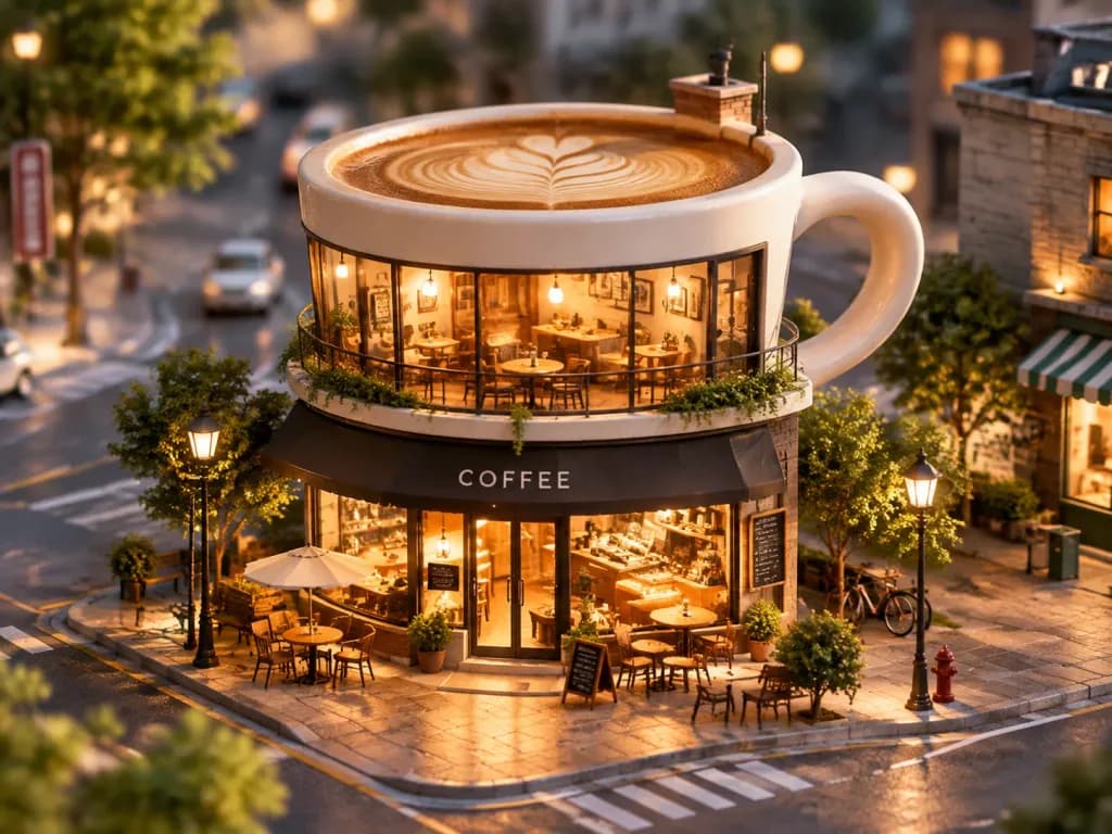 ブランド製品のミニチュアカフェ建築